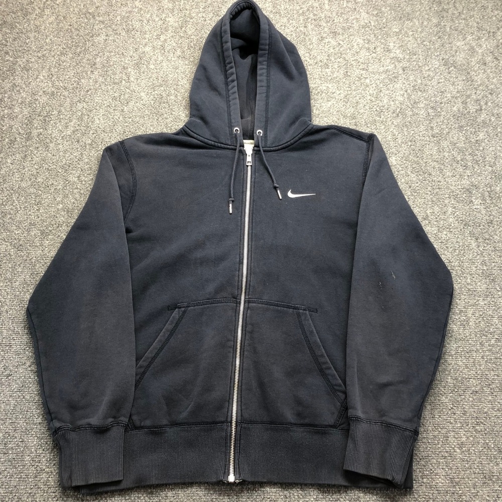 Nike Mens Full Zip Hoodie Black Faded Swoosh Fleece Sweatshirt L